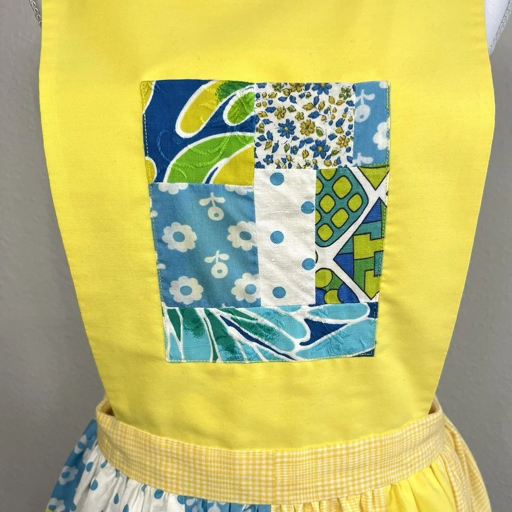 Patchwork Pinafore Apron Wrap Tie Homemade Mini Cottagecore OS Boho Grandma